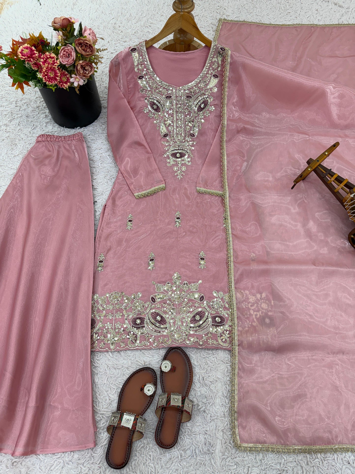 Pink Silk And Heavy Embroidery Sequence Work Top-Bottom And Dupatta Set in Germany