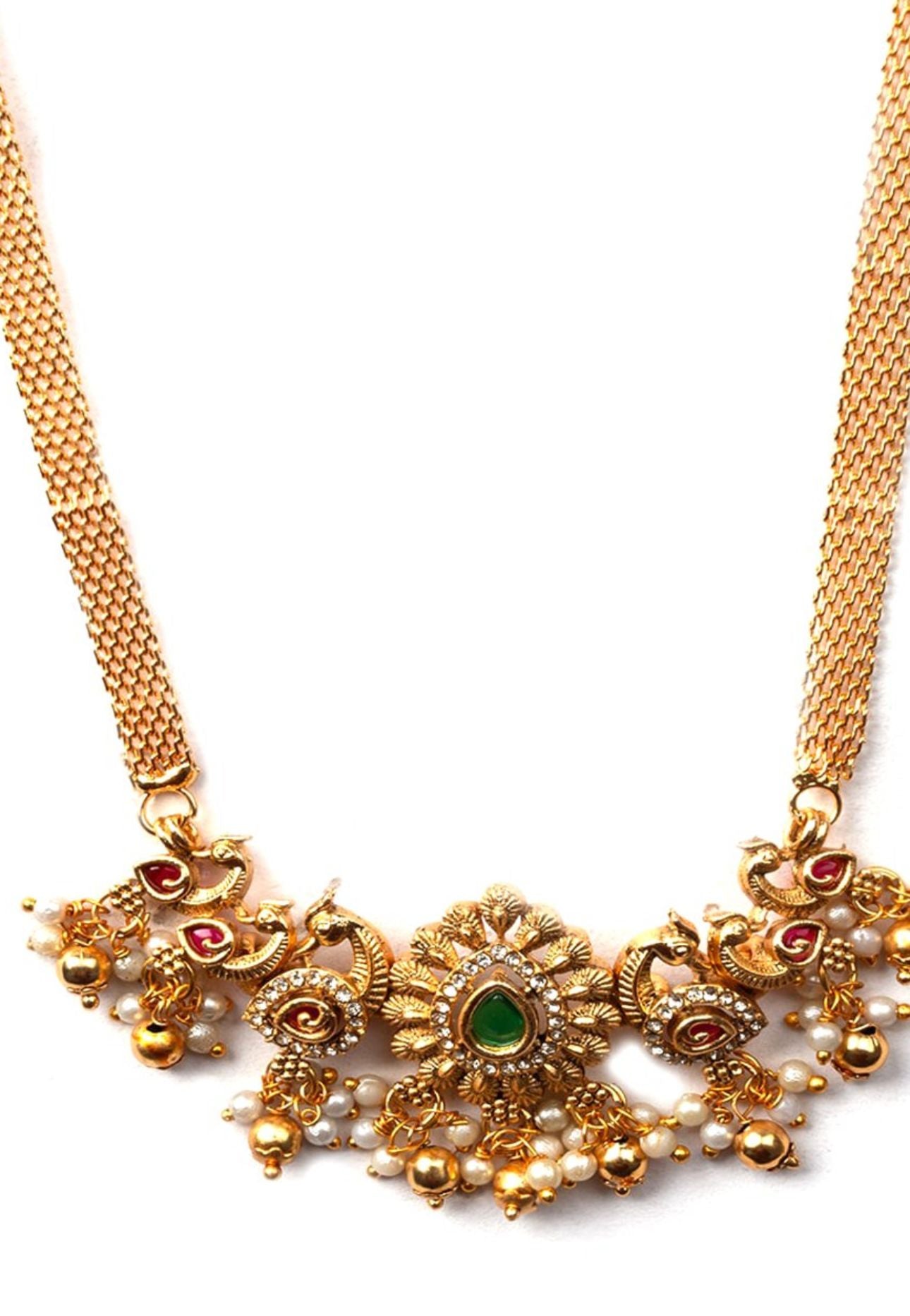 Gold-Plated Stone-Studded & Beaded Temple Jewellery Set in Germany