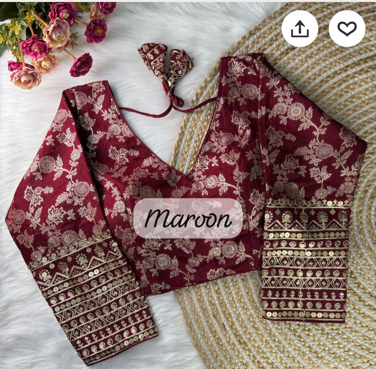 Maroon Readymade blouse with embroidery in Germany