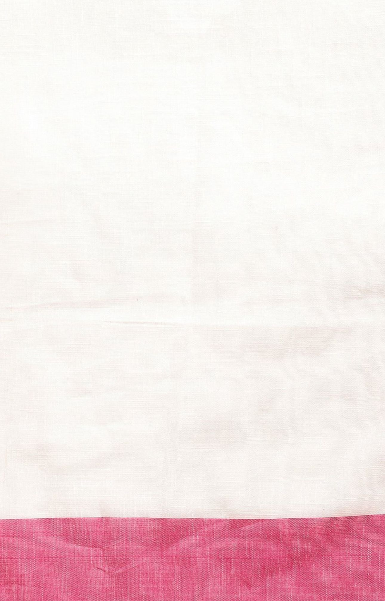 White & Pink Geometric Design Pure Cotton Taant Saree in Germany(Onam Saree)