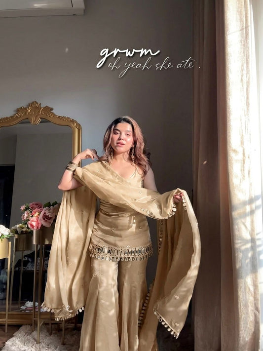 Premium Embroidery Sequence Work with real Mirror work Suit embroidery and fabric detail - Neha Couture Indian Fashion