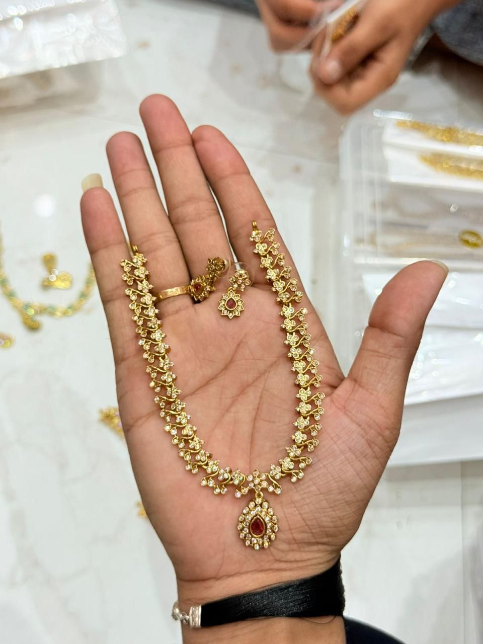 Gold Plated Wedding Jewellery LCT Stone Necklace Set for Women in Germany