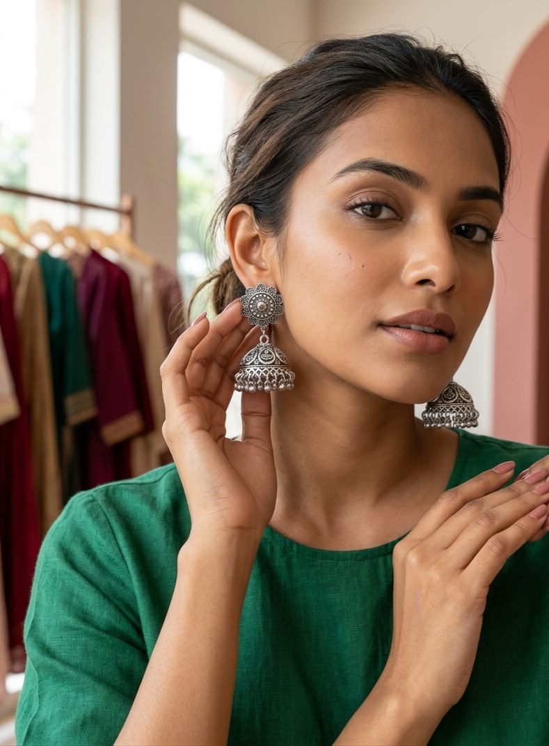 Oxidized Silver Jhumkas in Germany