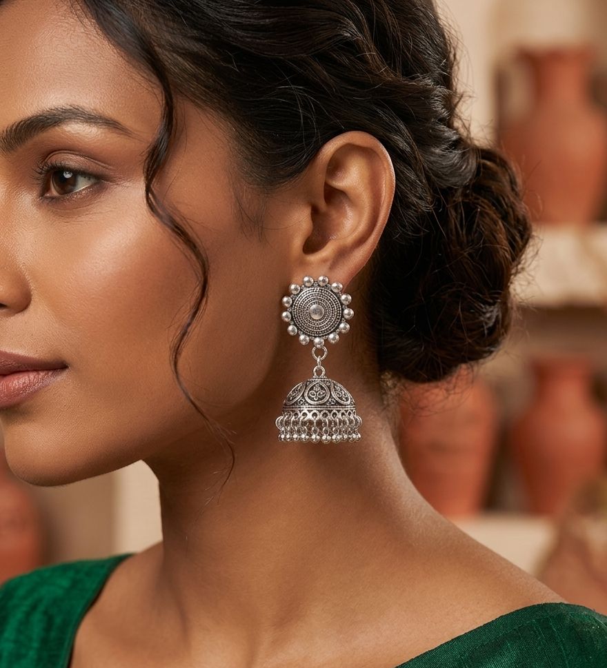 Beautiful Asthetic Silver Jhumkas in Germany