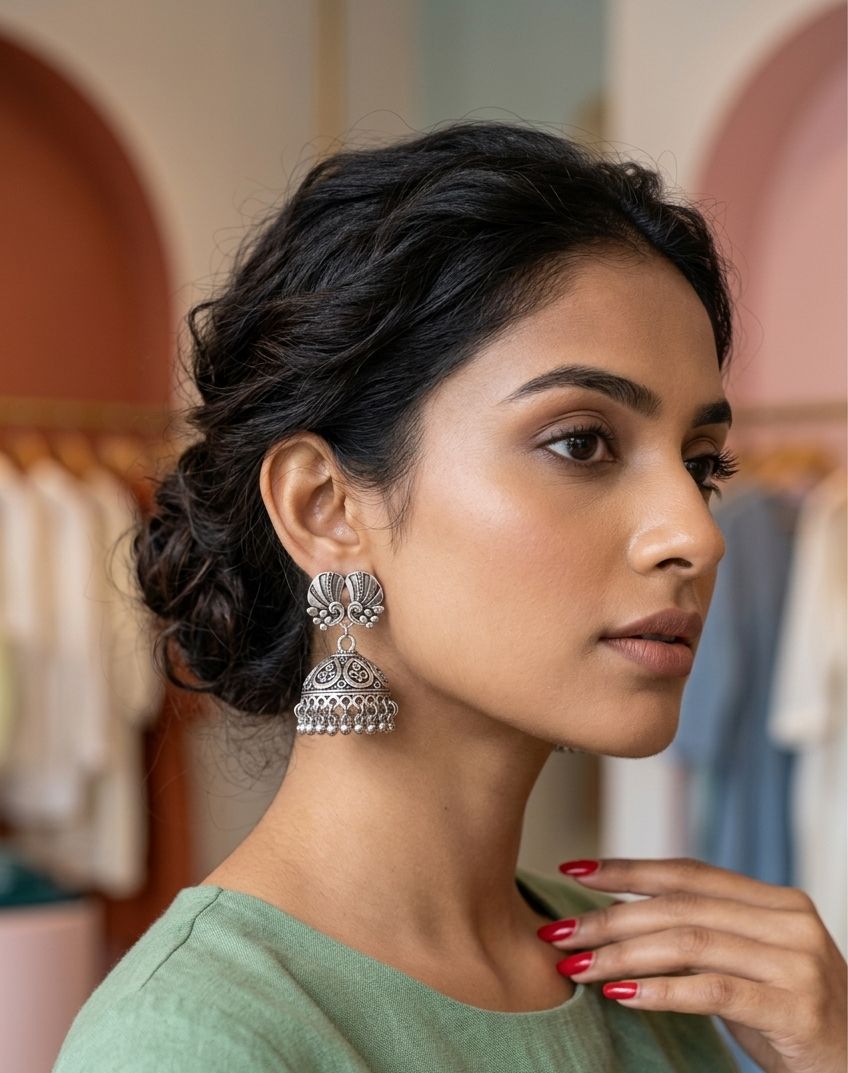 Elegant Silver Jhumkas in Germany