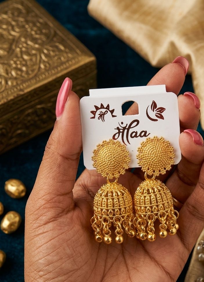Intricate Gold-Plated Textured Jhumka Earrings in Germany