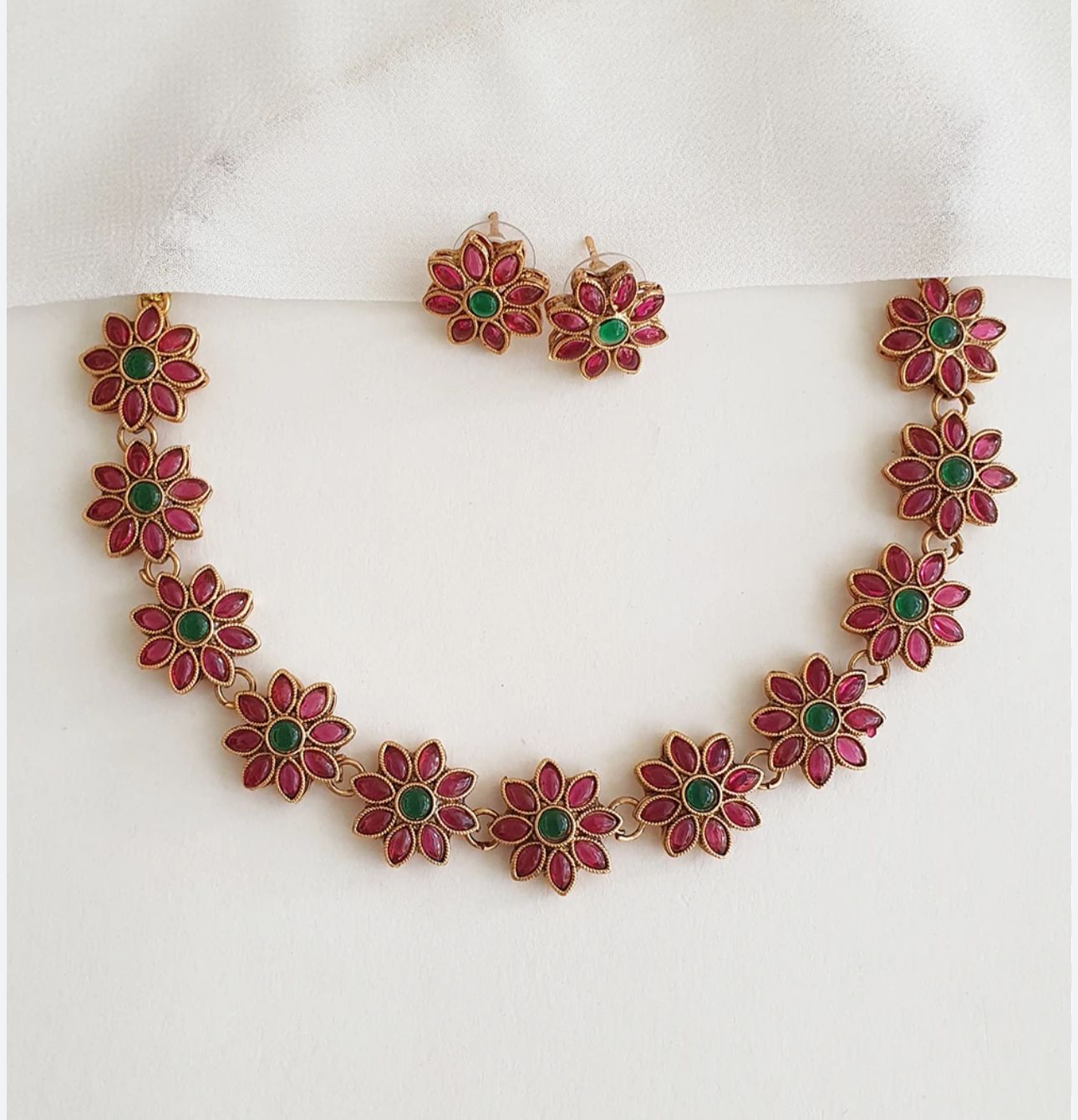 Elegant Pink Floral Choker Set with Matching Studs in Germany