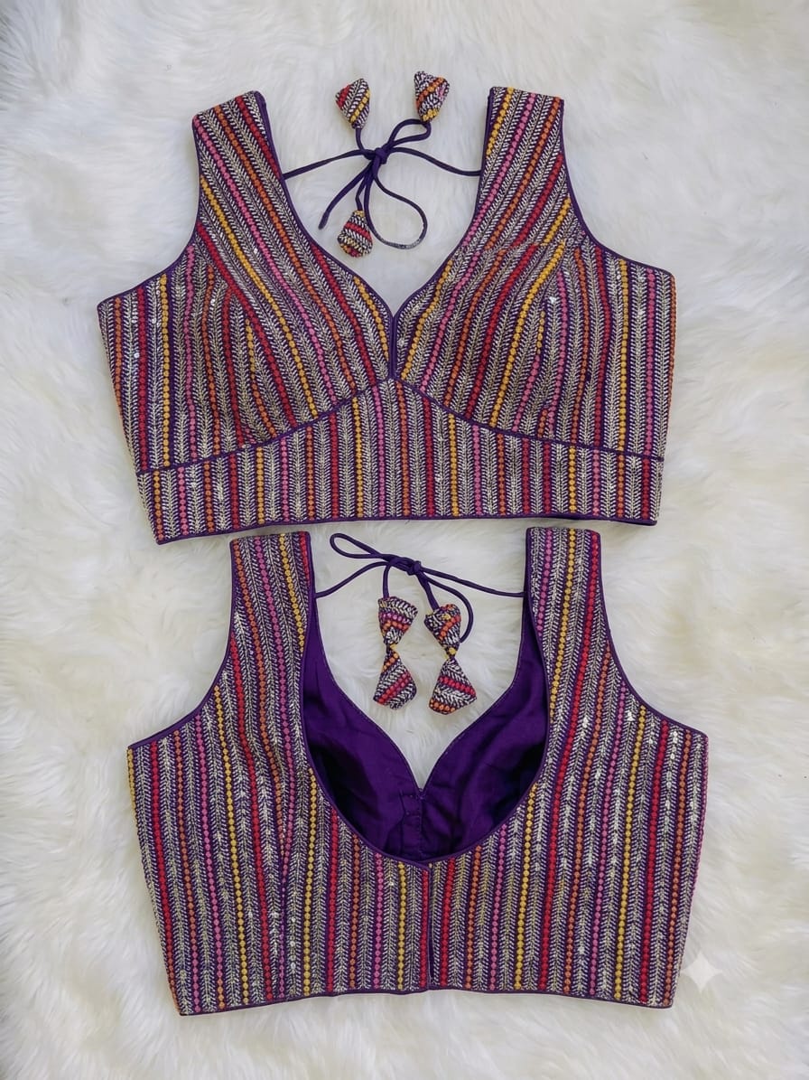 Violet Georgette Blouse with Stunning Sequins Work in Germany