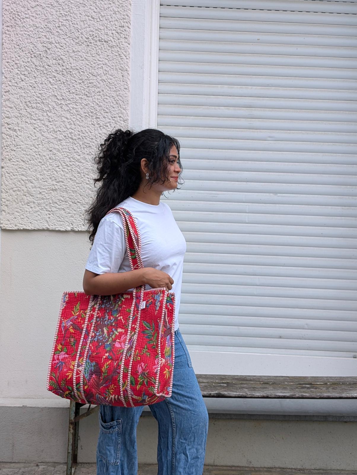 Red Quilted Cotton Tote Bag in Germany