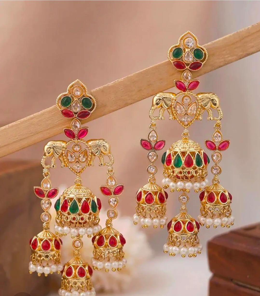 Traditional Gold-Plated Multi-Tiered Elephant Jhumka Earrings in Germany