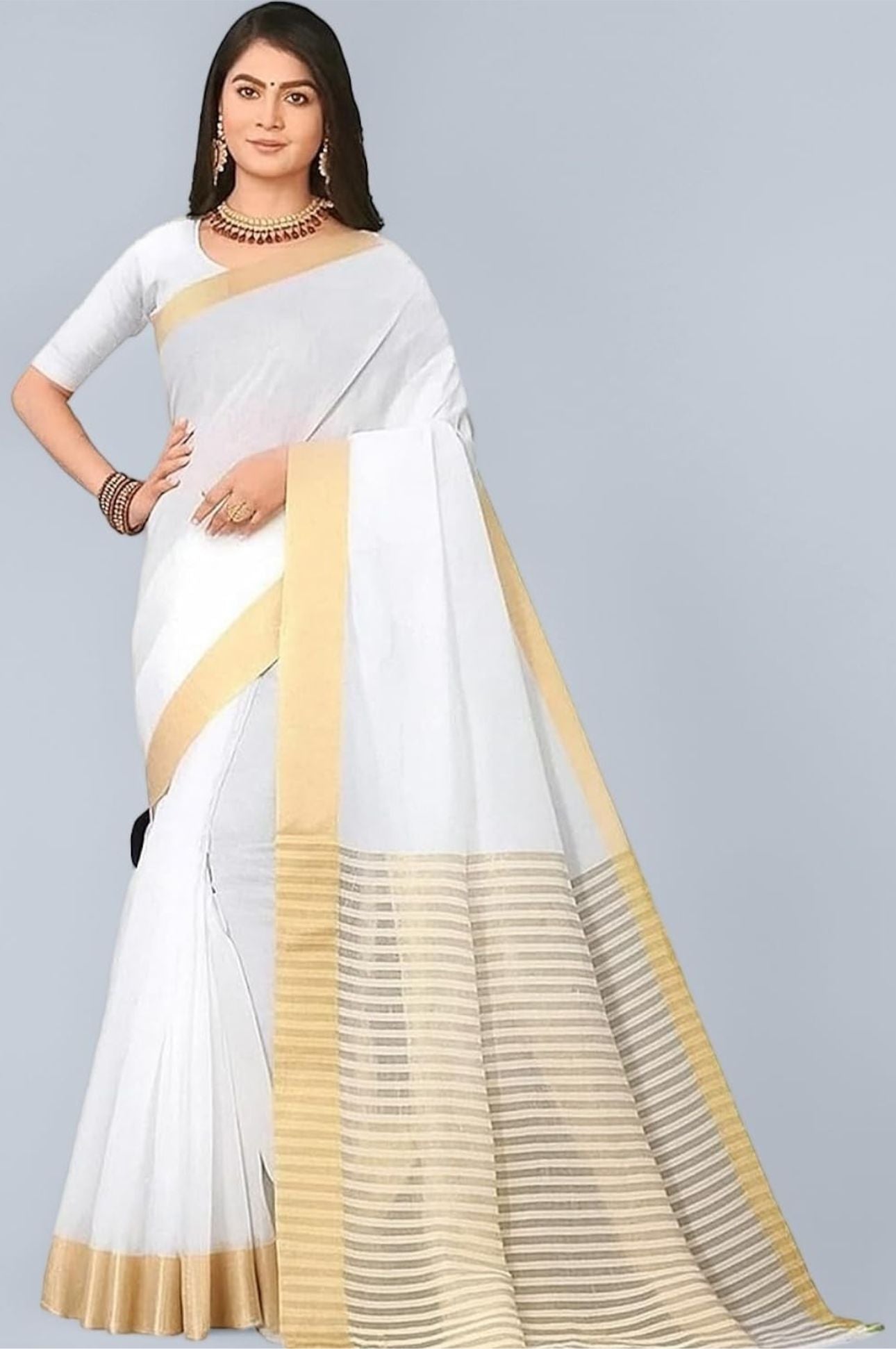 Cotton Blend Saree with Blouse Piece for Festive & Temple Wear In Berlin