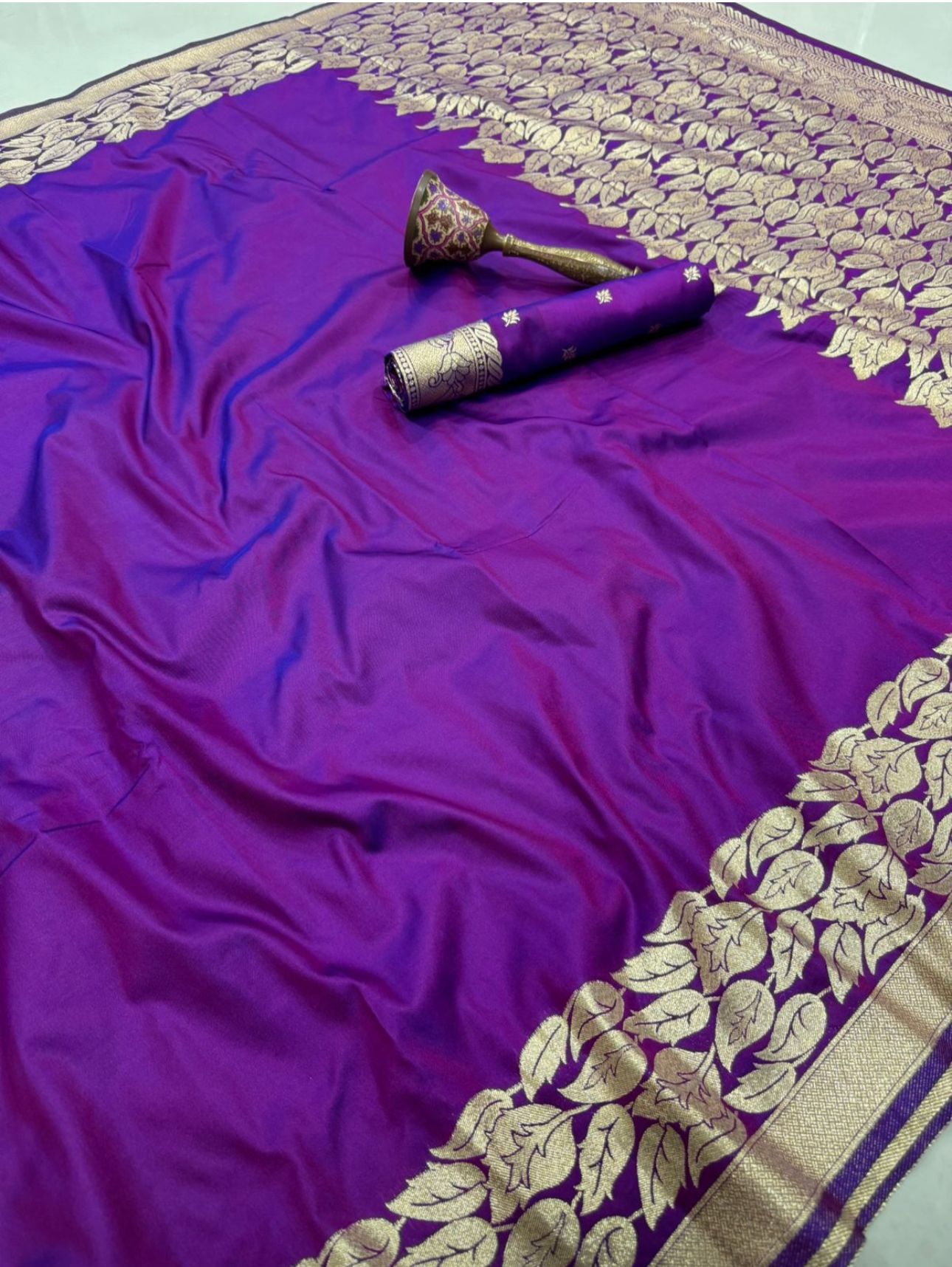 Royal Purple Banarasi Silk Saree with Traditional Zari Border in Germany