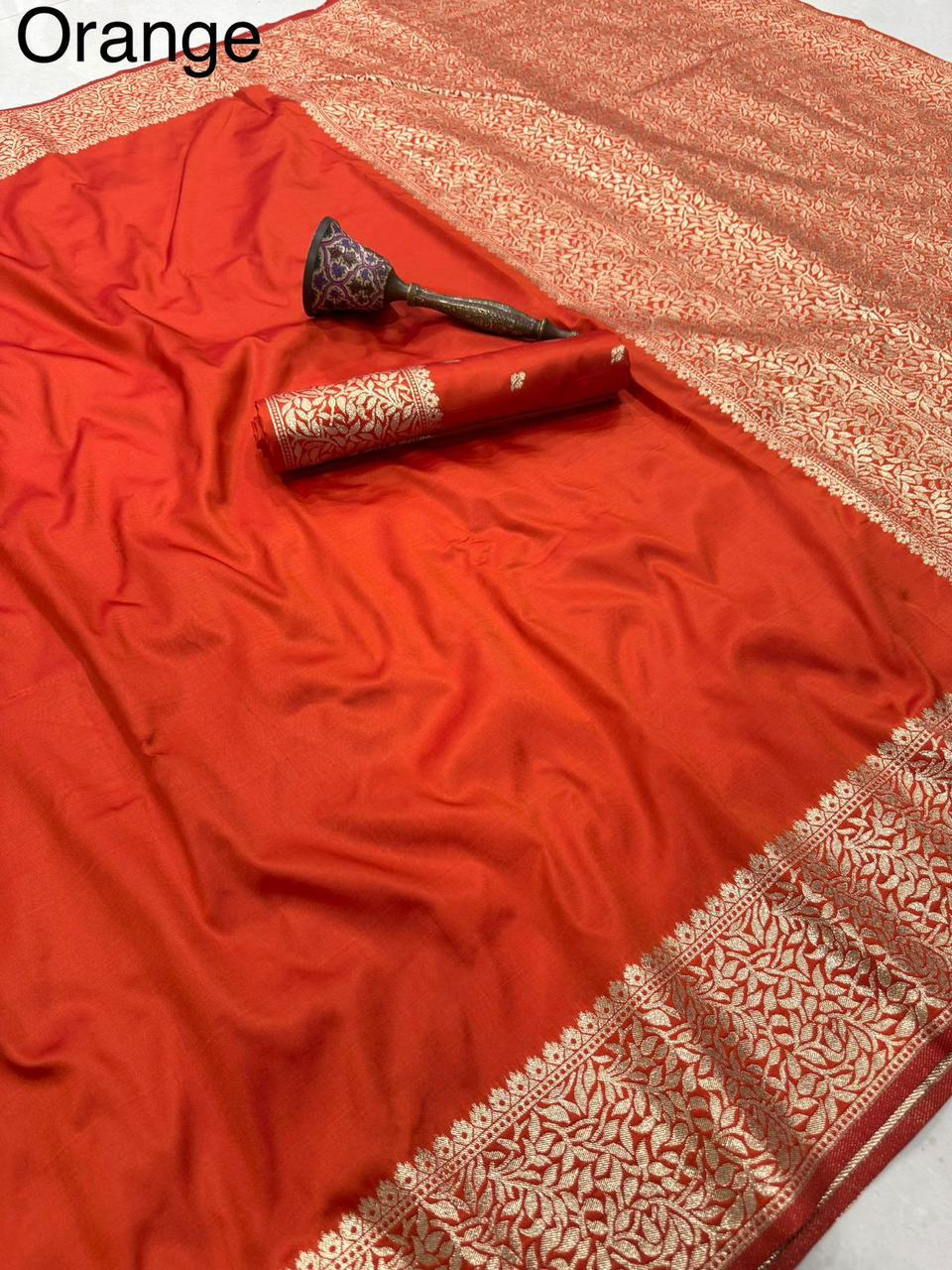 Orange Banarasi Silk Saree in Germany
