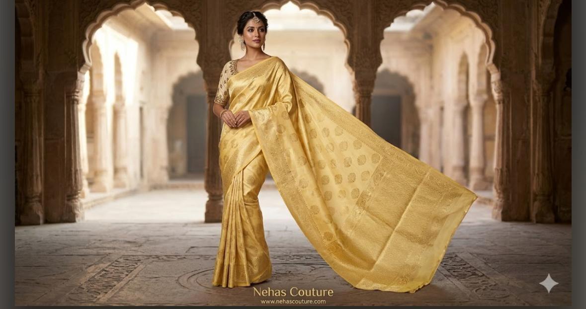 Golden Banarasi Tissue Silk Saree in Germany