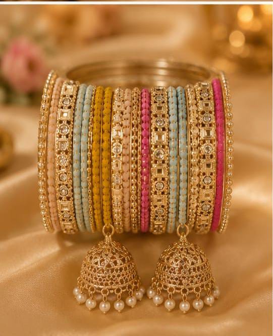 Traditional Indian Multicolor Bangle Set with Jhumka Latkan in Germany