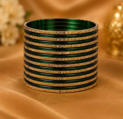 Traditional Dark Green and Gold Crystal Bangle Stack in Berlin