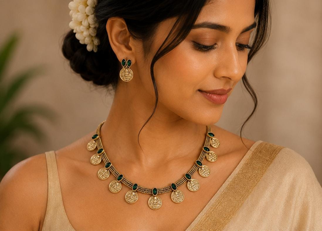 Traditional South Indian Kasu Mala Jewelery Set in Germany