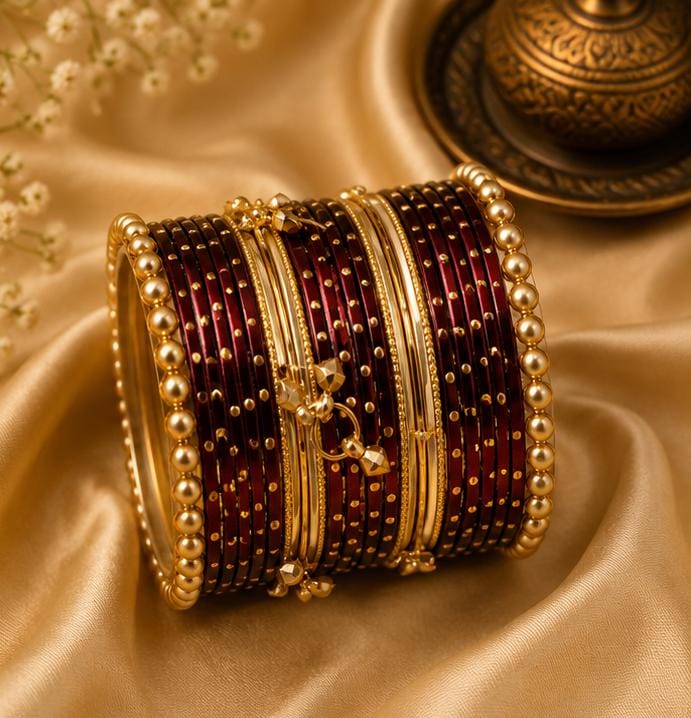 Maroon Kashmiri Ghungroo Metal Bangle Set in Germany