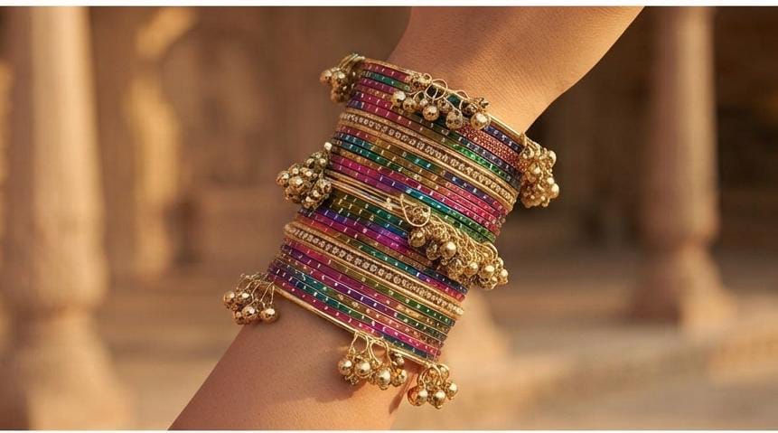 Traditional Multicolored Kashmiri Ghungroo Bangle Set in Germany