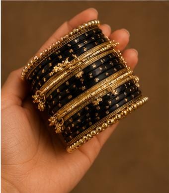Black Kashmiri Ghungroo Metal Bangle Set in Germany