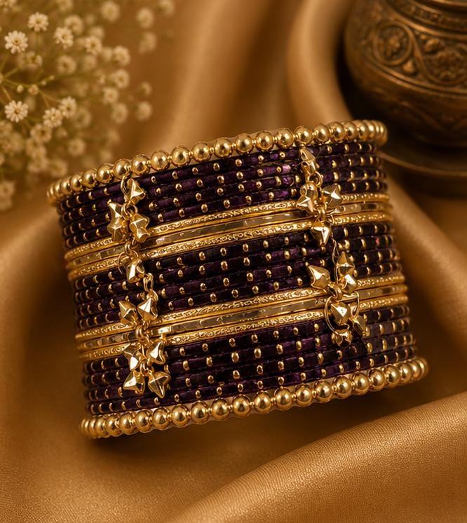 Deep Purple Kashmiri Ghungroo Metal Bangle Set in Germany