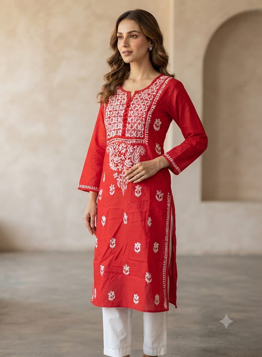 Red Chikankari Kurta in Berlin