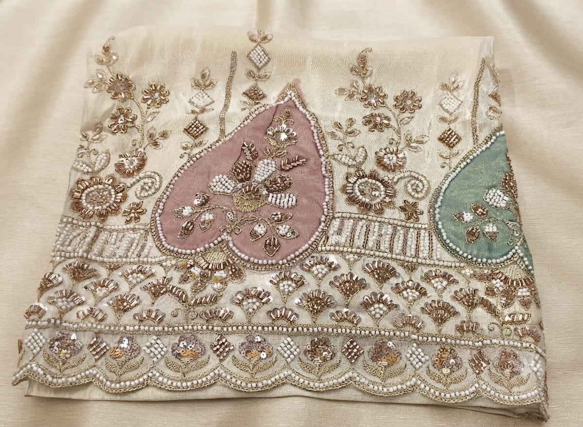 Beige Silk Embroidered Kurta Set with Straight Pants in Berlin