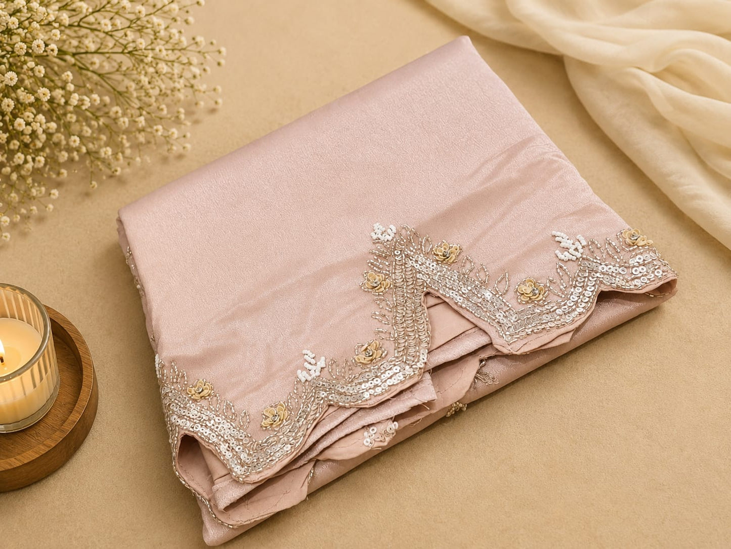 Dusty Pink Embroidered Crepe Palazzo Suit Set in Germany