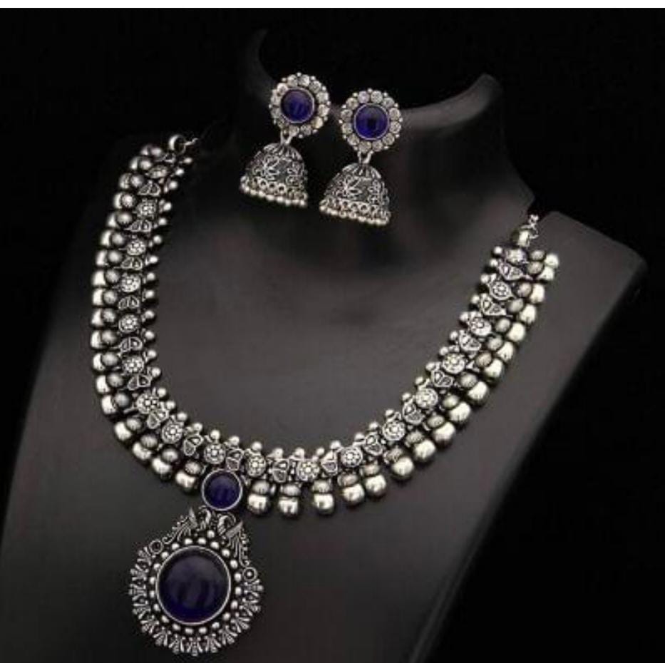 Blue Gemstone Pendant Oxidised Necklace in Germany
