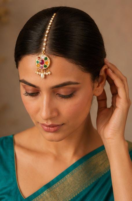 Traditional Gold-Plated Navratna Jadau Maang Tikka in Germany