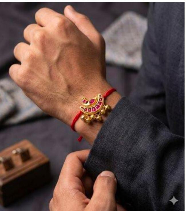 Traditional crescent-shaped Chandrakor Rakhi in Germany