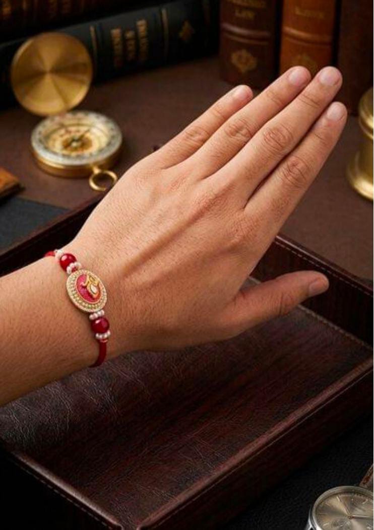 Elegant Red and Gold Beaded Designer Rakhi for Brother in Germany