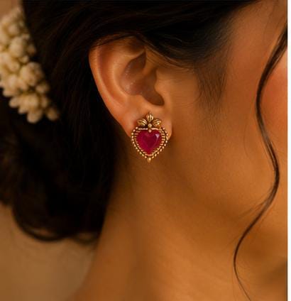 Antique Gold Kasu Mala with Heart-Shaped Ruby Accents in Germany