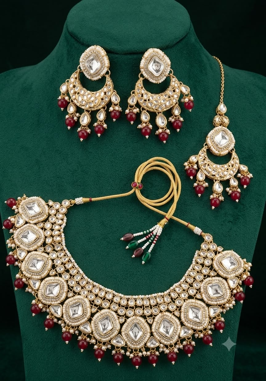 Traditional Gold Plated Maroon Kundan Choker Necklace Set in Berlin