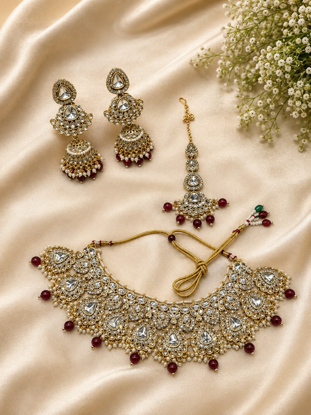 Traditional Gold-Plated Kundan and Polki Choker Bridal Necklace Set in Berlin
