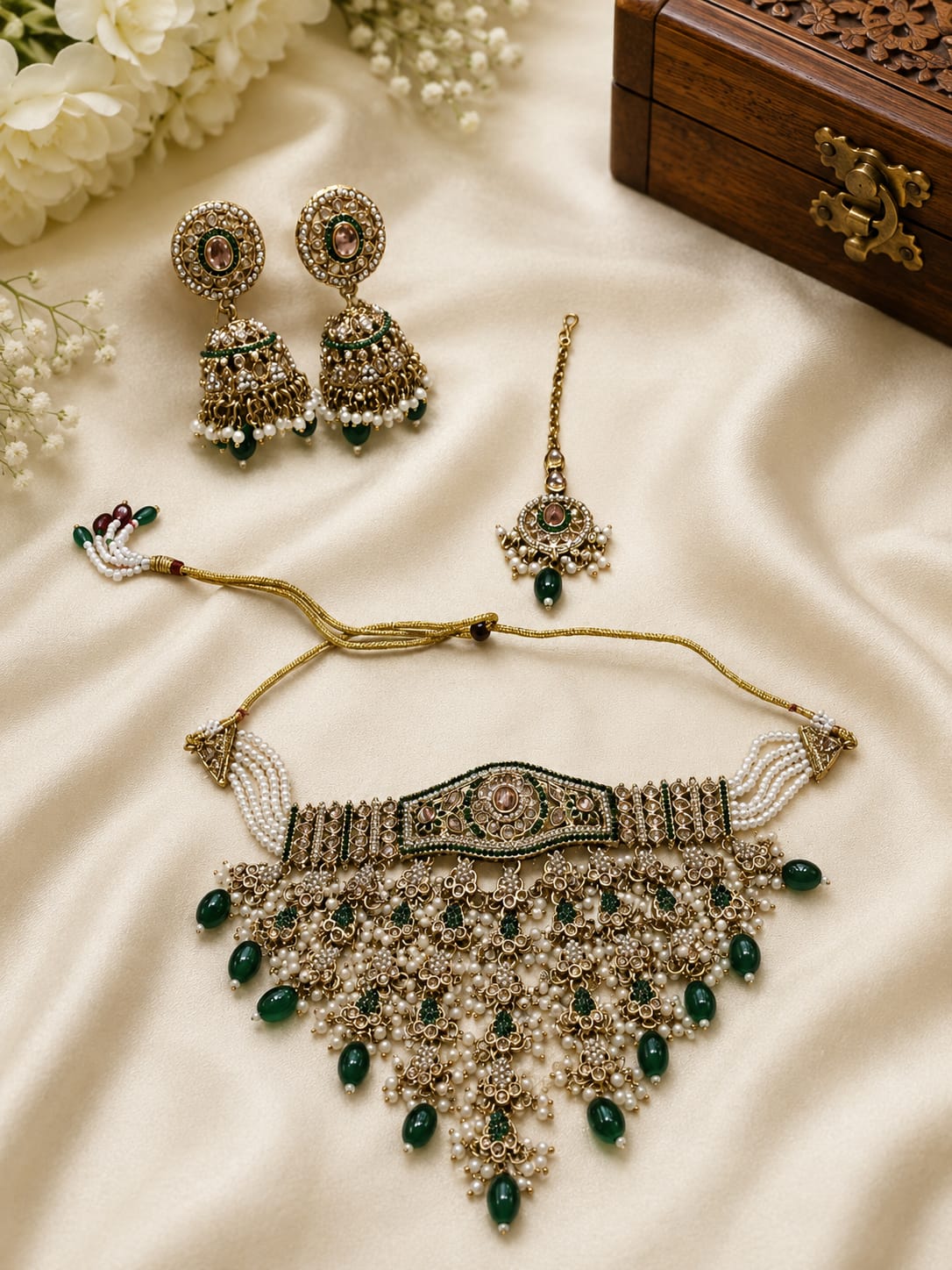 Elegant Kundan Polki & Emerald Bridal Necklace Set in Berlin