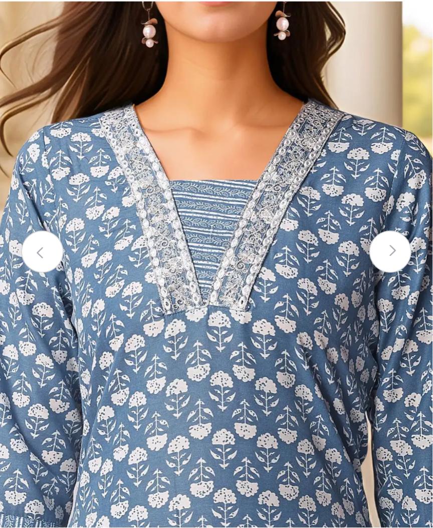 Floral Printed V-Neck Thread Work Pure Cotton Kurta With Trousers & Dupatta in Germany
