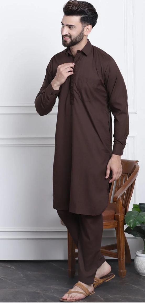 Men's Cotton Dark Brown Pathani Set in Germany