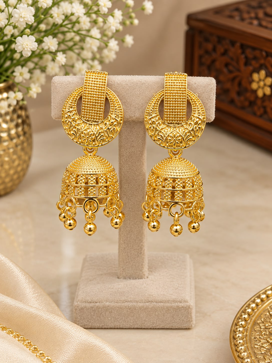 Traditional Gold-Plated Filigree Jhumka Earrings in Germany