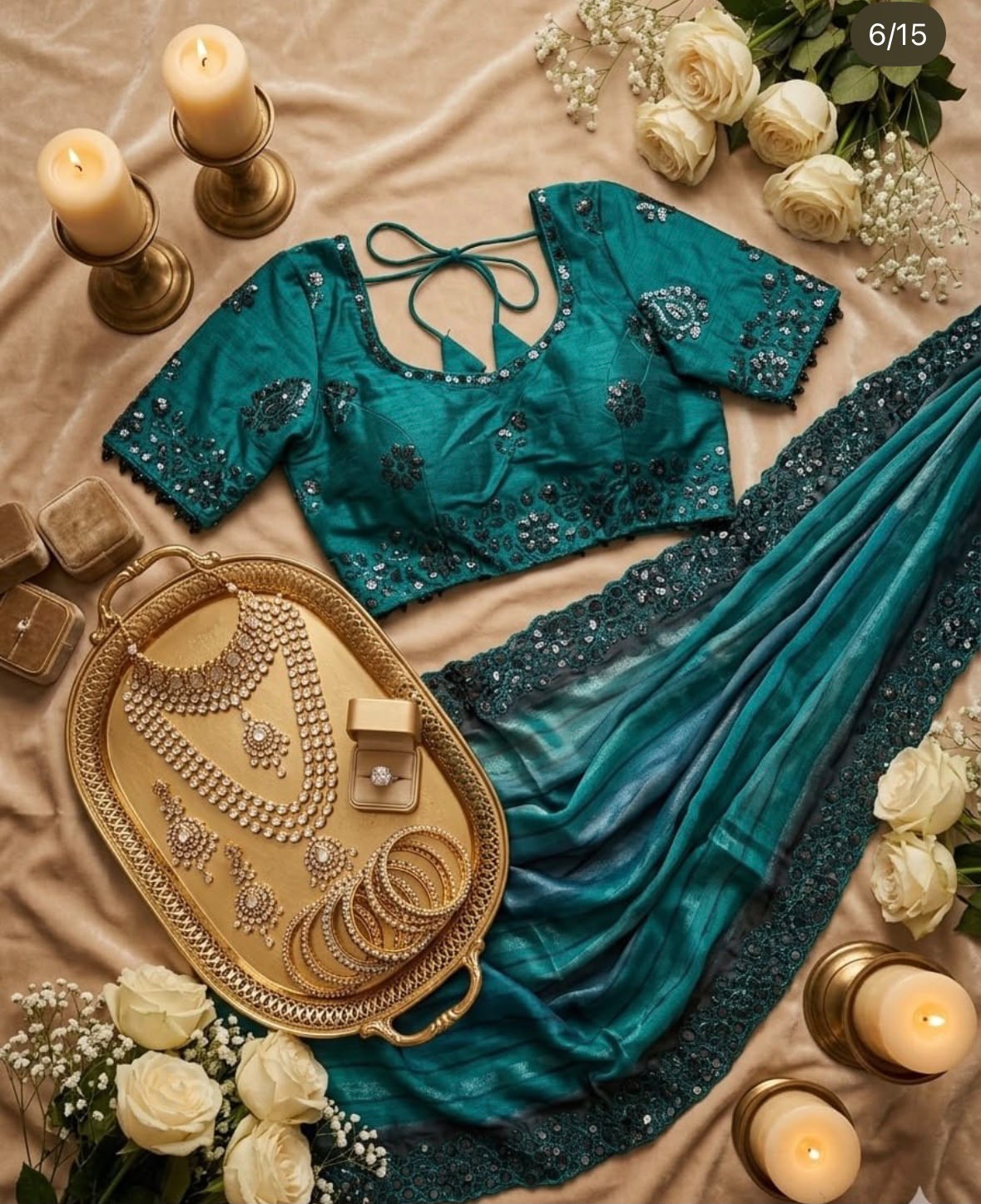 Elegant Teal Blue Georgette Designer Party Wear Saree stitched Blouse in Germany