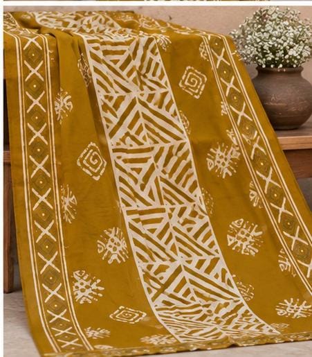 Mustard Yellow Printed Cotton Kurta Set with Dupatta in Berlin