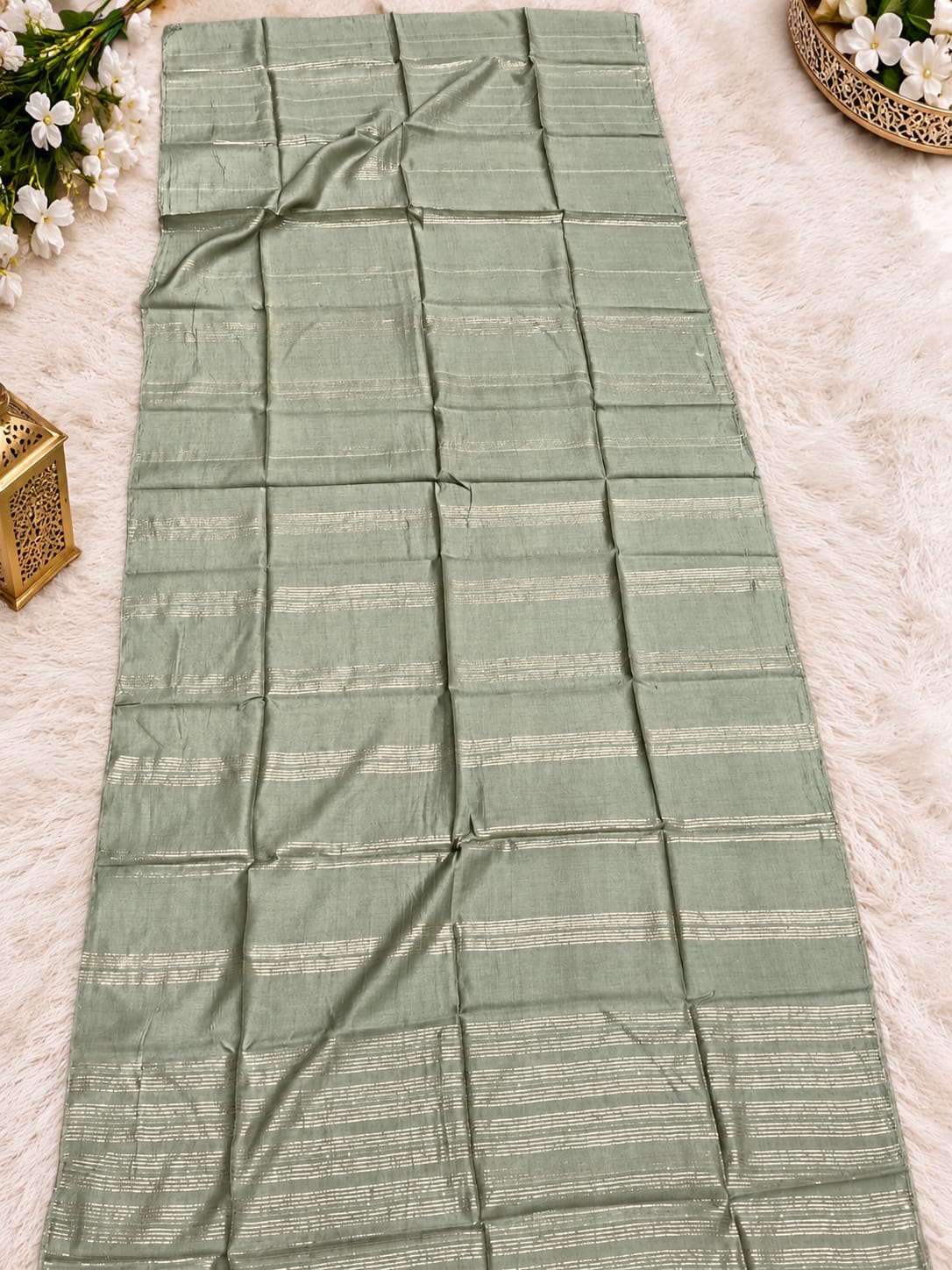 Sage green and off-white floral printed Anarkali suit set in Berlin