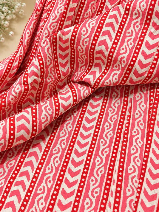 Women's Red Printed Cotton Kurta Pant Set with Dupatta embroidery and fabric detail - Neha Couture Indian Fashion