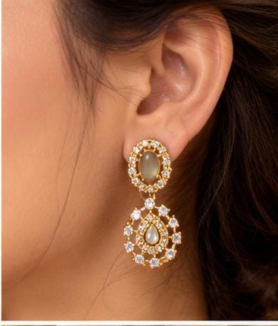 Traditional Gold-Plated Emerald and American Diamond Floral Necklace and Earrings in Germany