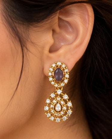 Traditional Gold-Plated Emerald and American Diamond Floral Necklace and Earrings in Germany