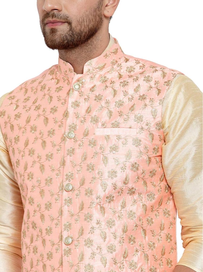Men's Silk Embroided Kurta set with Nehru Jacket