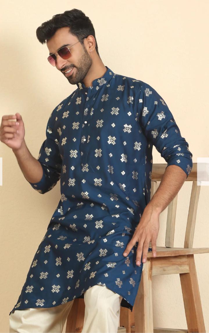 Men's Cotton Silk Printed Mandarin Collar Kurta and Pent in Germany