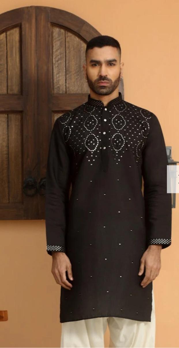 Cotton Silk Embroidered Sequins Work Kurta and Pyjama in Germany