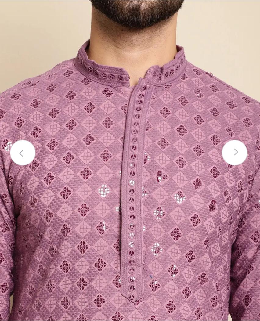 Geometric Embroidered Regular Thread Work Pure Cotton Kurta with Churidar in Germany