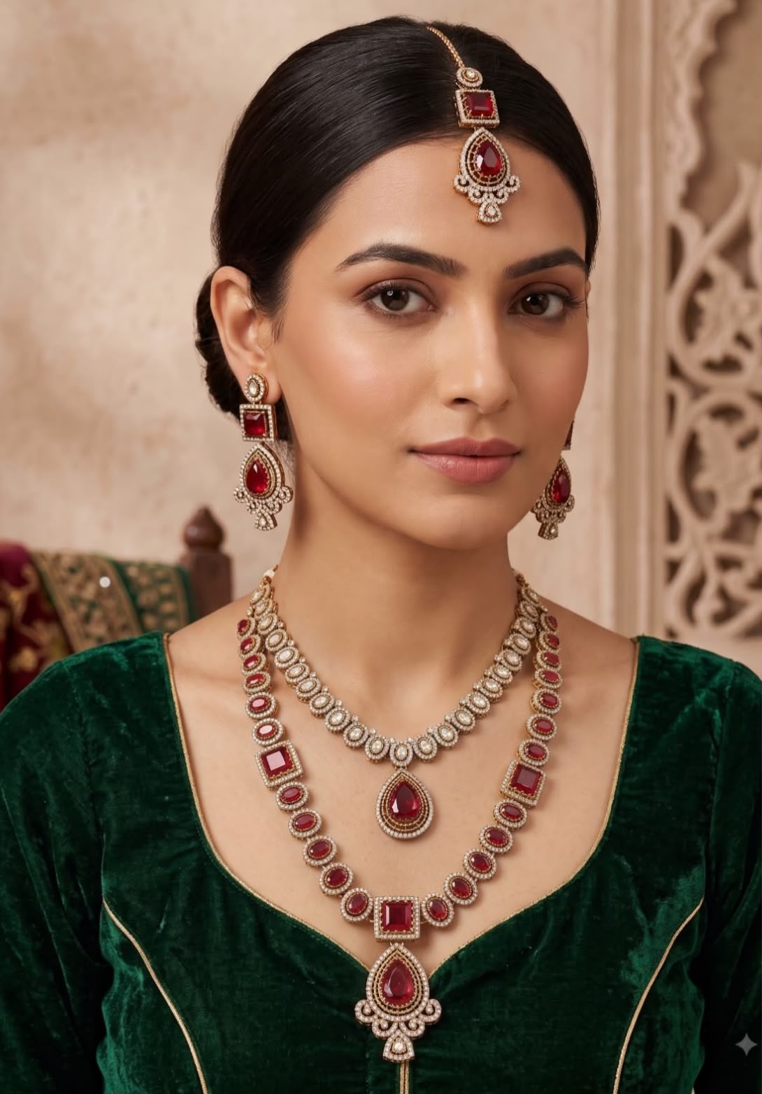 Traditional Ruby Red Kundan Bridal Jewellery Set in Germany